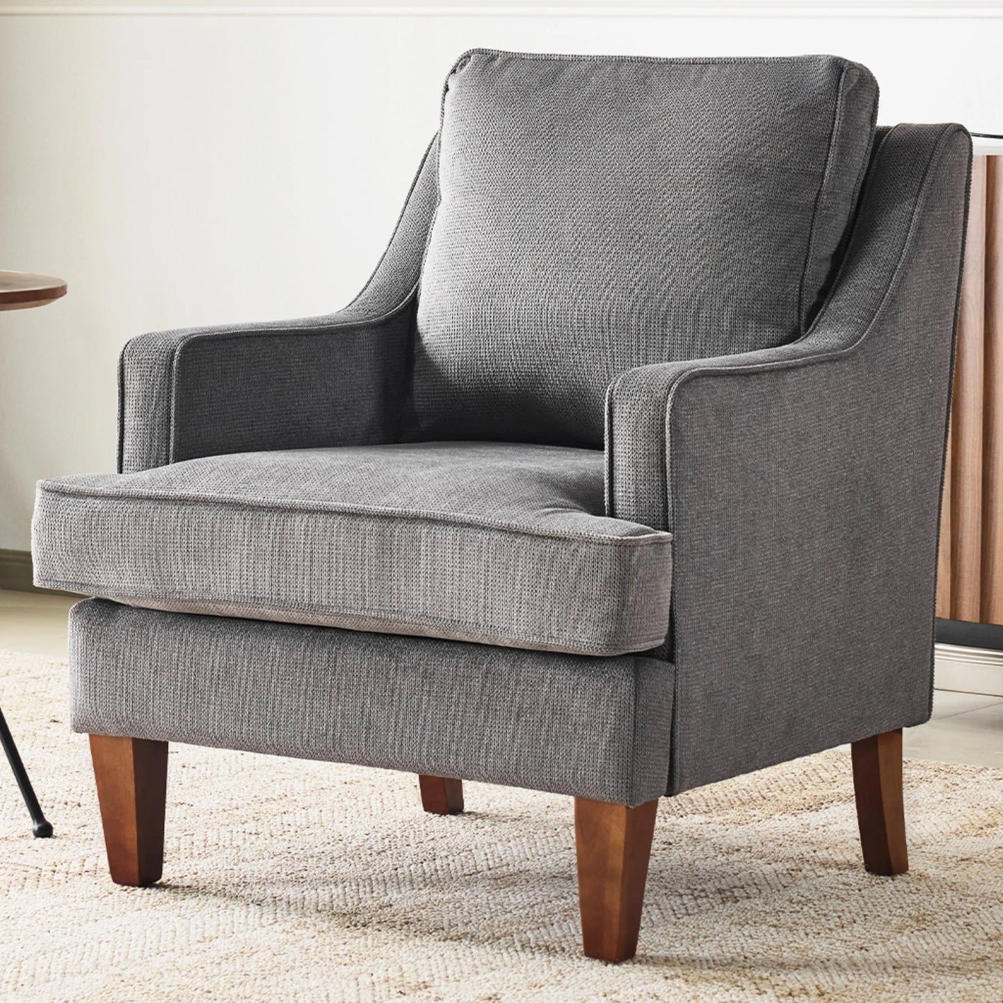 Cozy Linen Armchair with Handy Side Bag