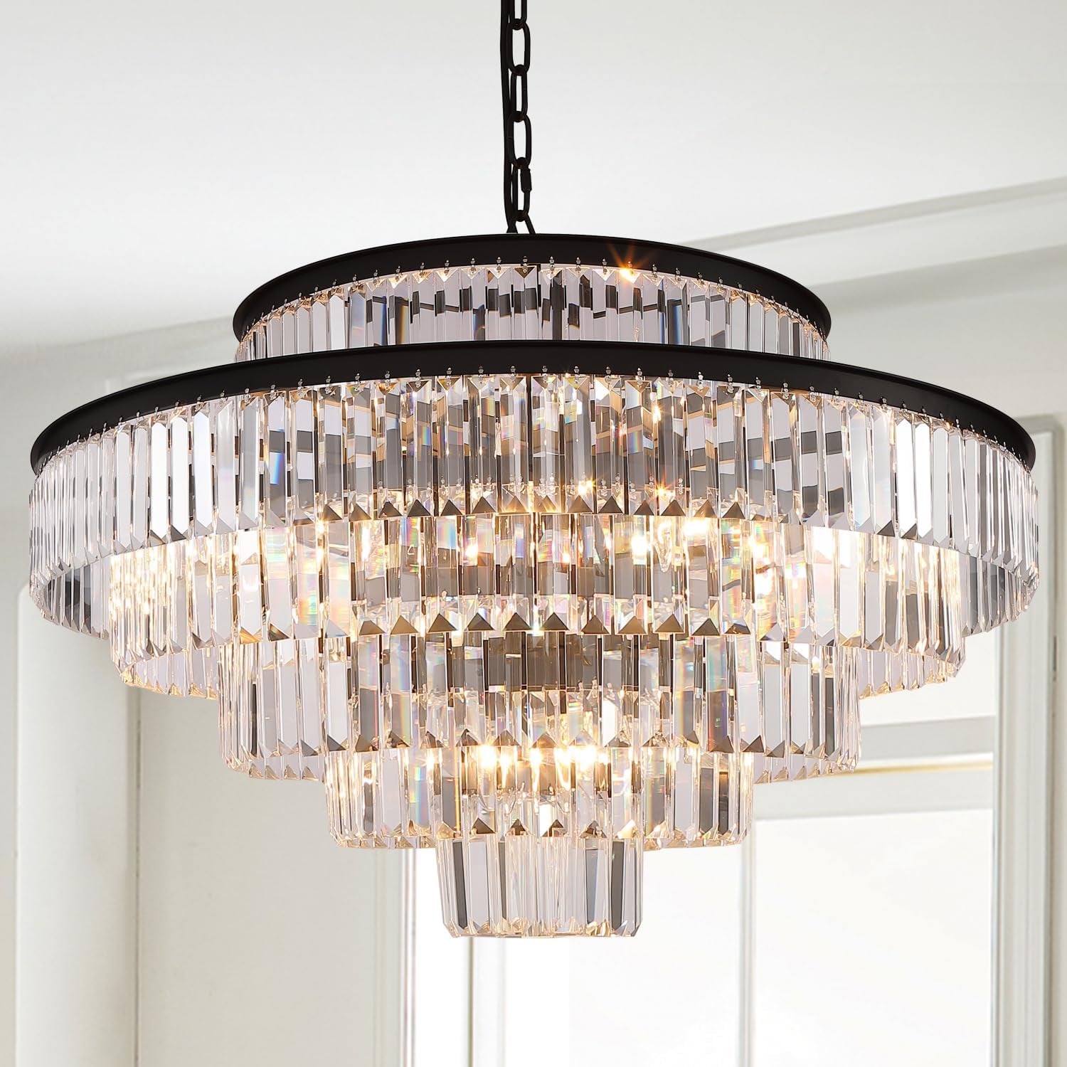 Elegant 7-Tier Crystal Chandelier, 17-Light Nickel Finish