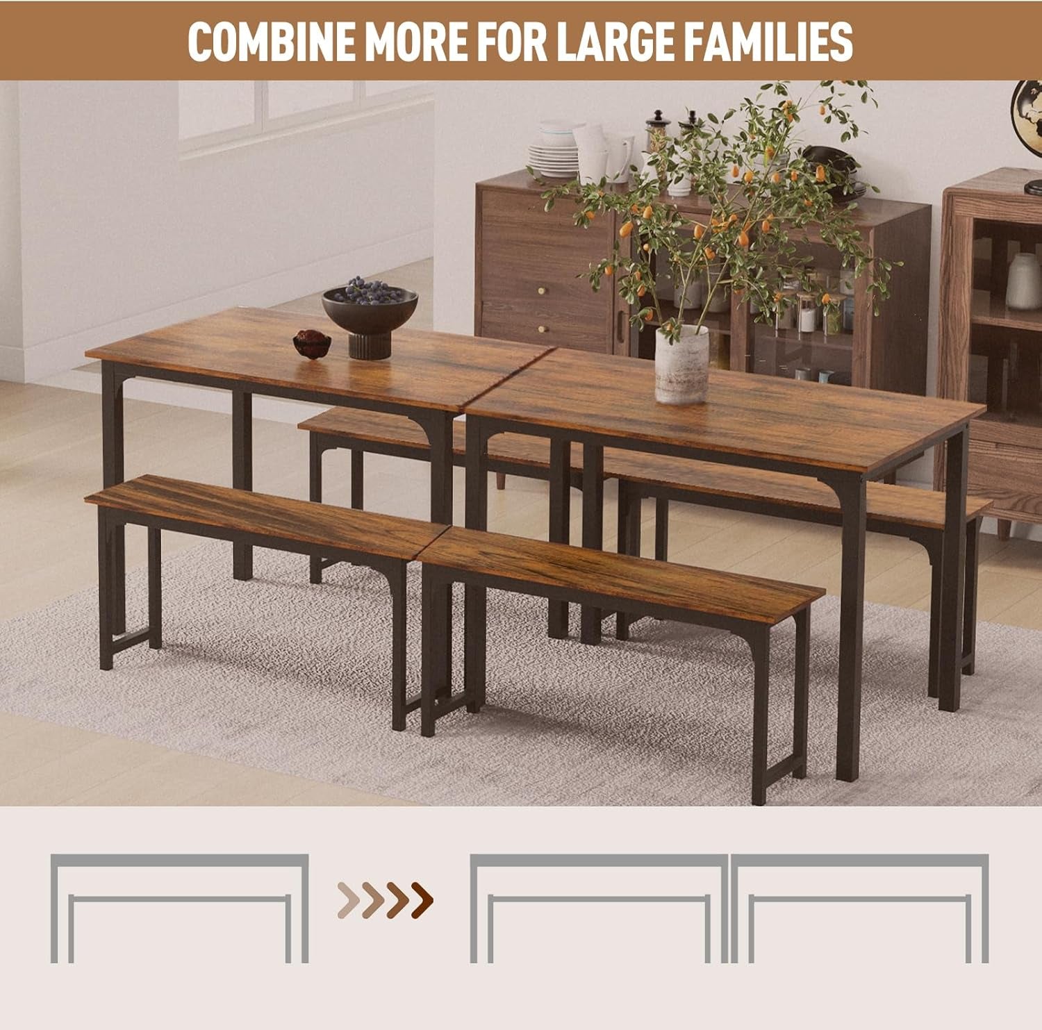 3-Piece Dining Table Set for 4 with Solid Wood Top and Reinforced Metal Frame, Space-Saving Design Ideal for Home, Restaurant, and Outdoor Use