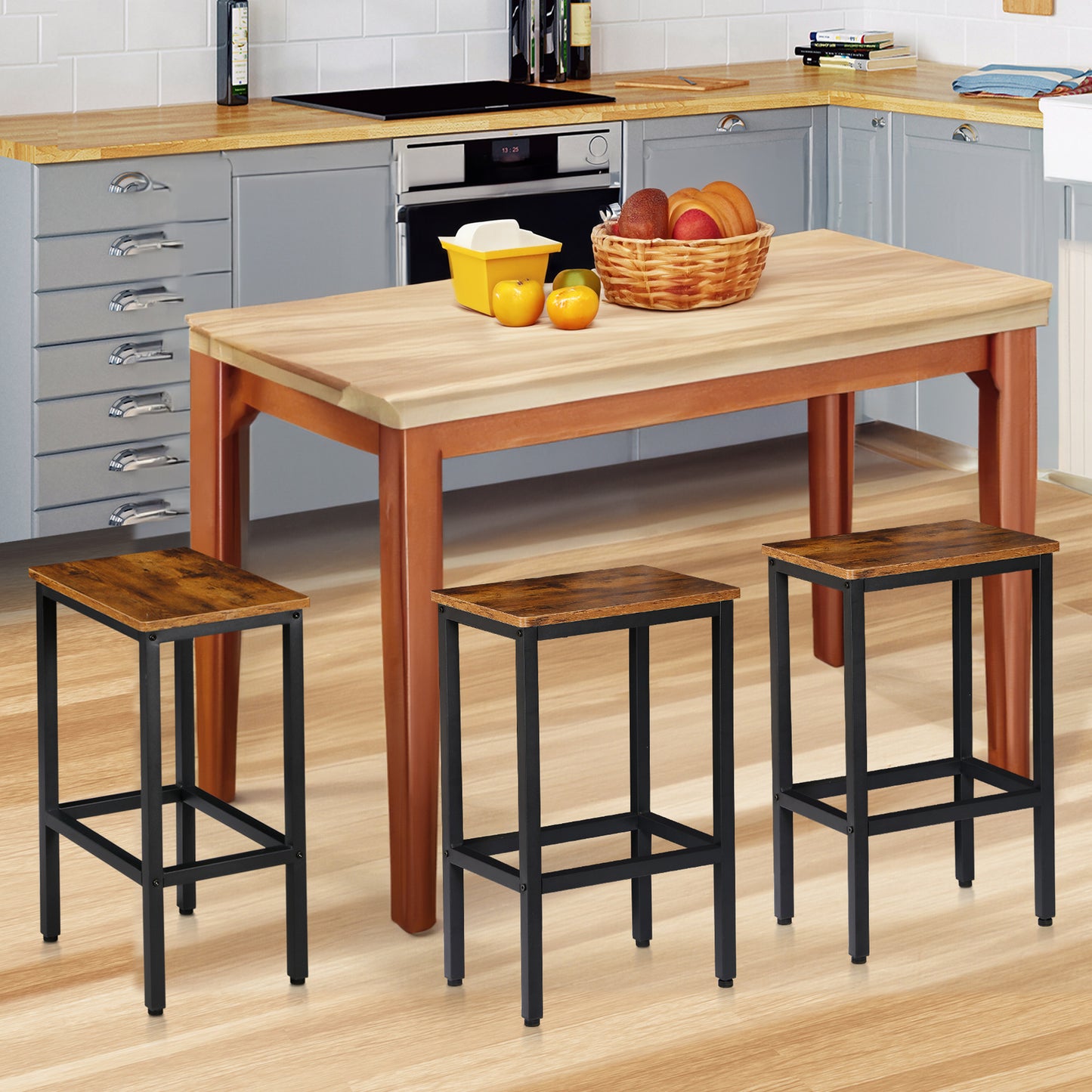 Set of 2 Industrial Bar Stools with Footrest for Kitchen and Breakfast Areas