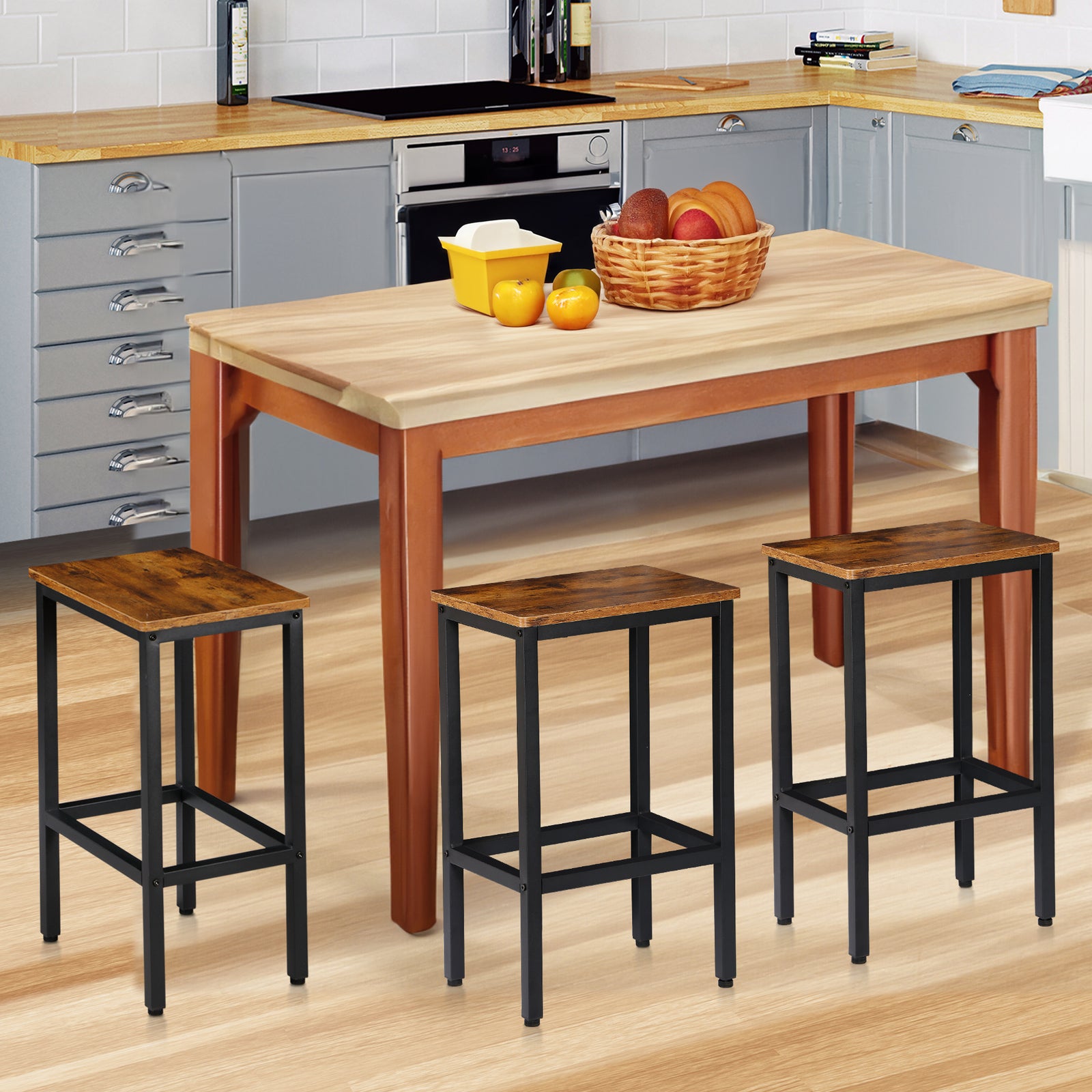 Set of 2 Industrial Bar Stools with Footrest for Kitchen and Breakfast Areas