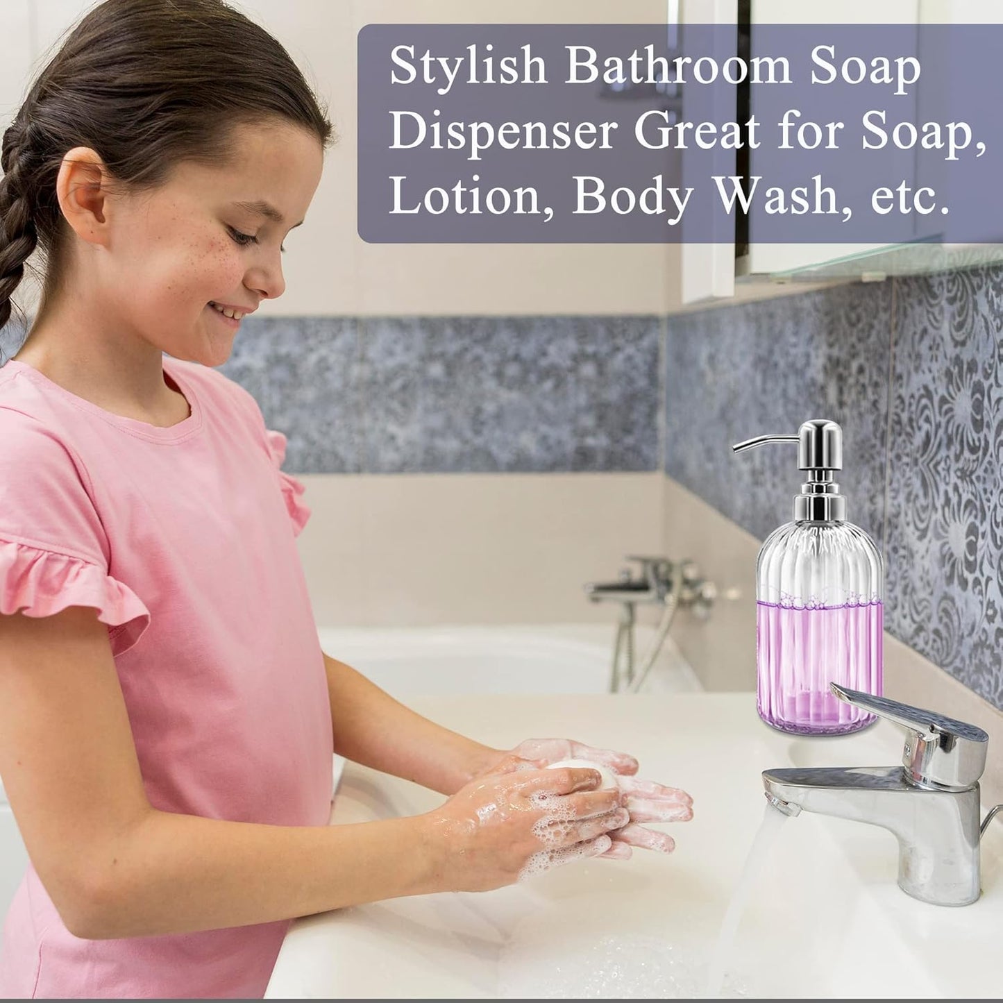 Glass Soap Dispenser Set – 2 Refillable 14 oz Bottles with Stainless Pumps