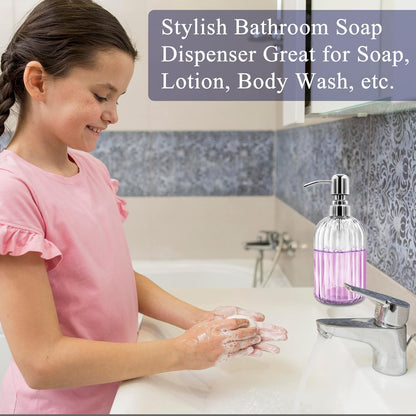 Glass Soap Dispenser Set – 2 Refillable 14 oz Bottles with Stainless Pumps