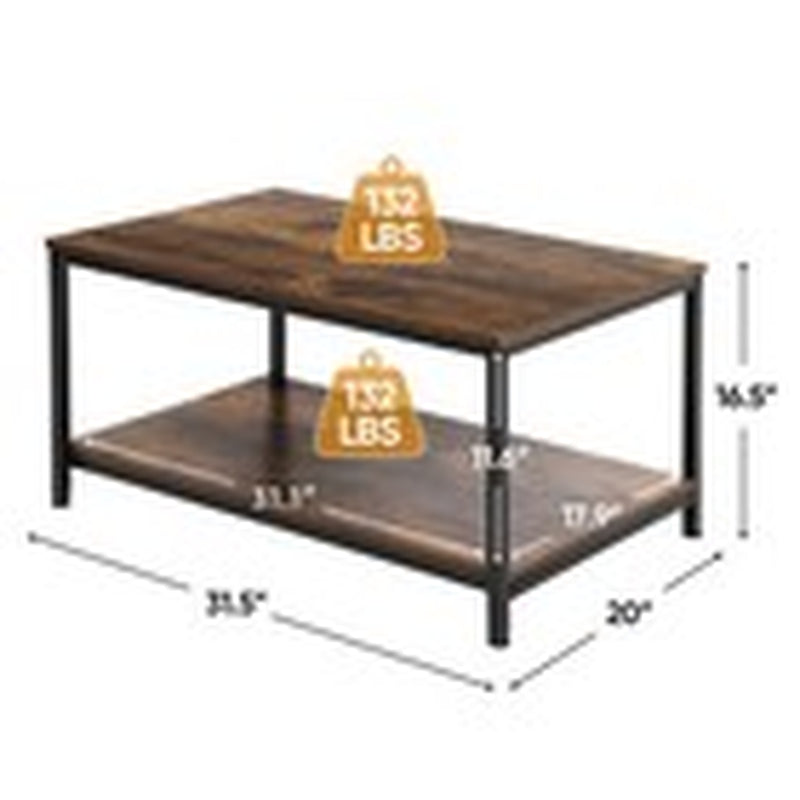 Rustic Wood Coffee Table Rectangular Coffee Table with Storage Shelf Durable 31"