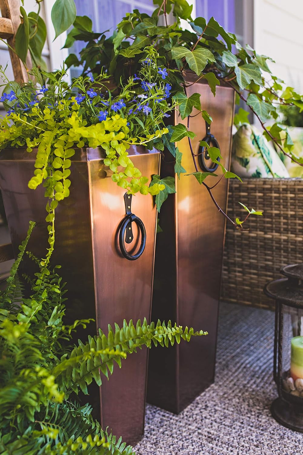 Tall Planter Antique Copper Patio Deck Indoor Outdoor Garden Flower Planter