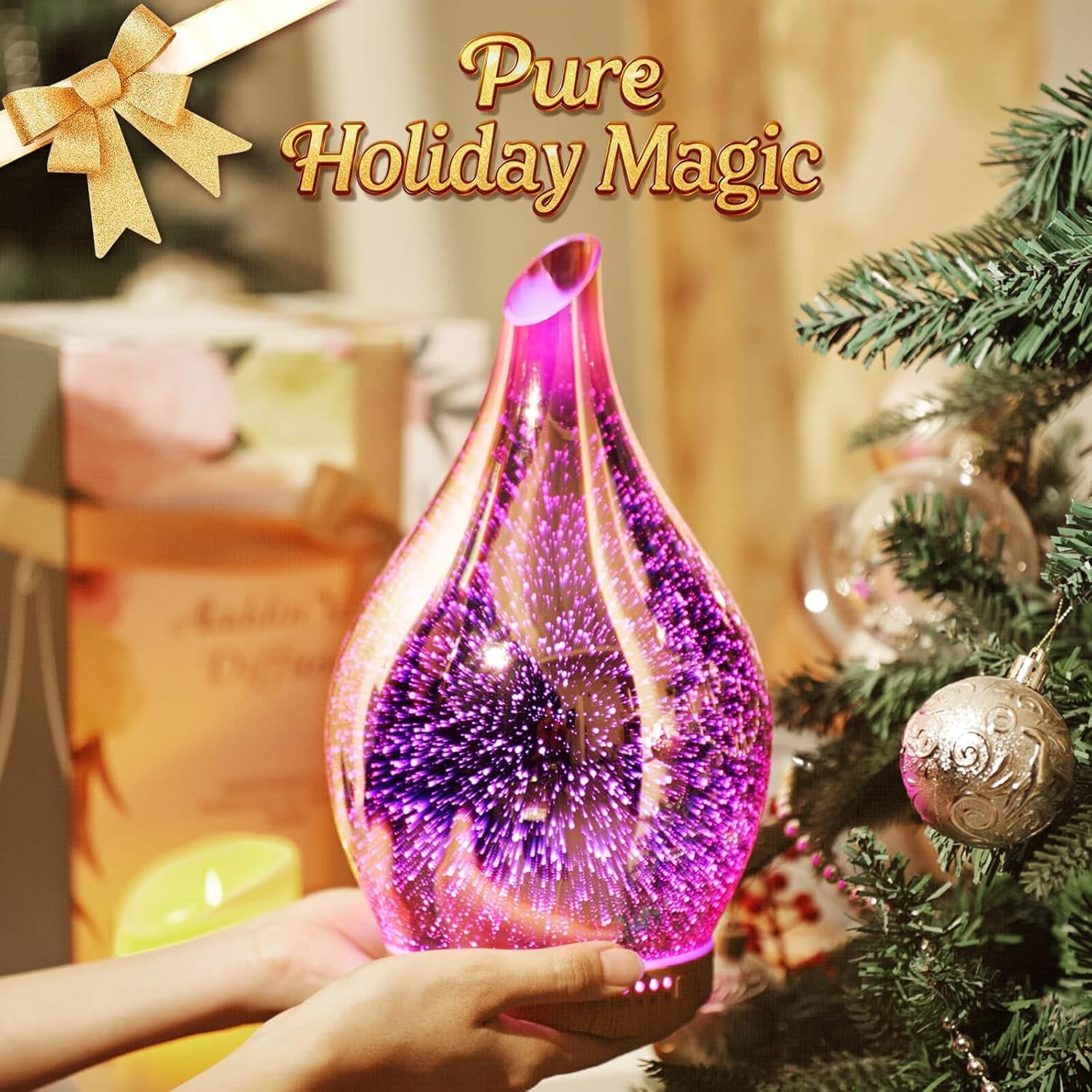 280ml Ultrasonic Essential Oil Diffuser - 3D Glass Aromatherapy Humidifier with Timer, Color-Changing Feature, and Waterless Shut-Off for Home and Office Use