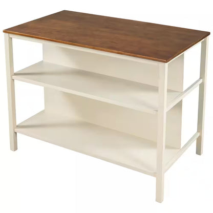   Kitchen Island with Storage Shelves and Butcher Block Top