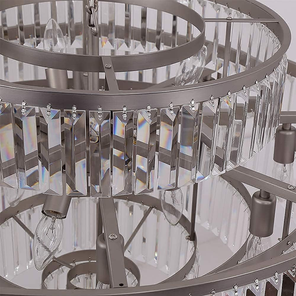 Elegant 7-Tier Crystal Chandelier, 17-Light Nickel Finish