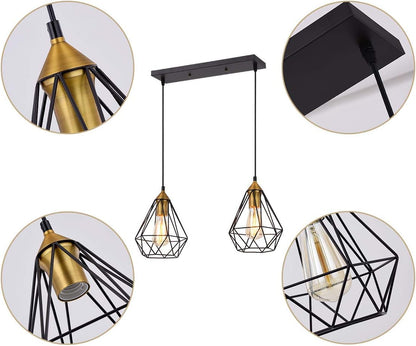 2-Light Black Metal Indoor Pendant Light Fixture for Kitchen Island, Bar, Dining Room, and Office
