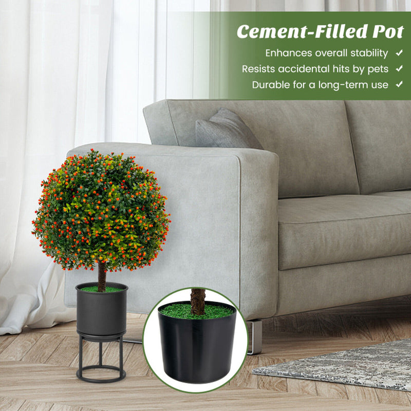 Boxwood Topiary Ball Duo with Orange Fruit Decor