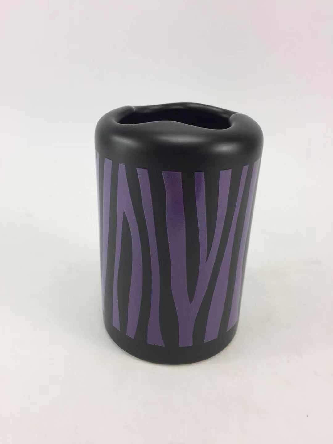 4-Piece Ceramic Bath Set — Purple Zebra Print