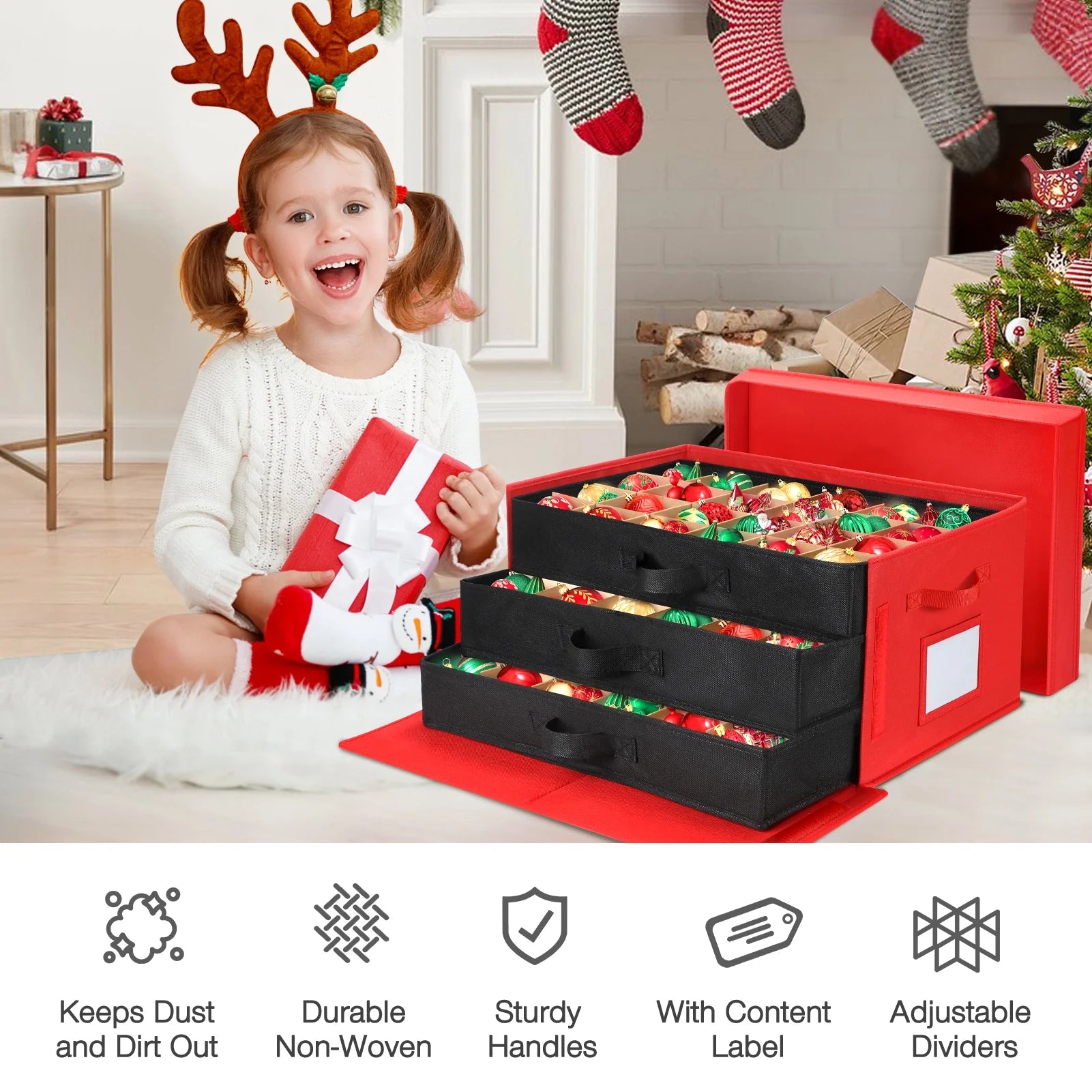 Premium Large Christmas Ornament Storage Box 