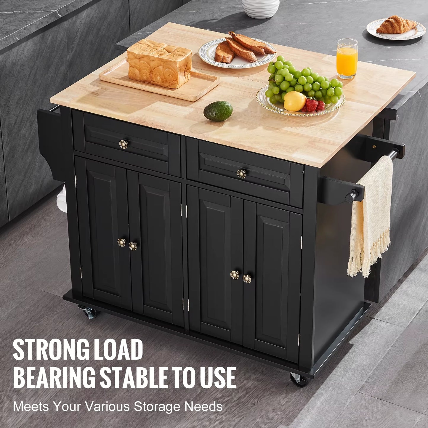 Utility Kitchen Cart with Storage and Expandable Top
