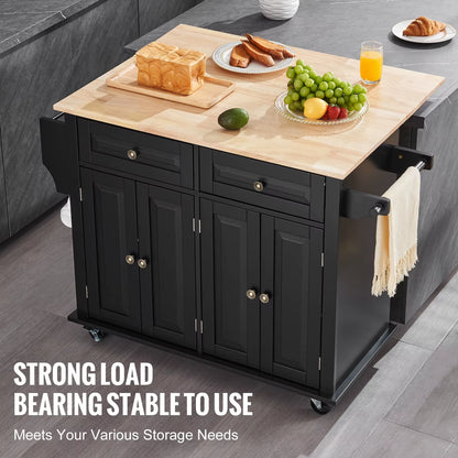 Utility Kitchen Cart with Storage and Expandable Top