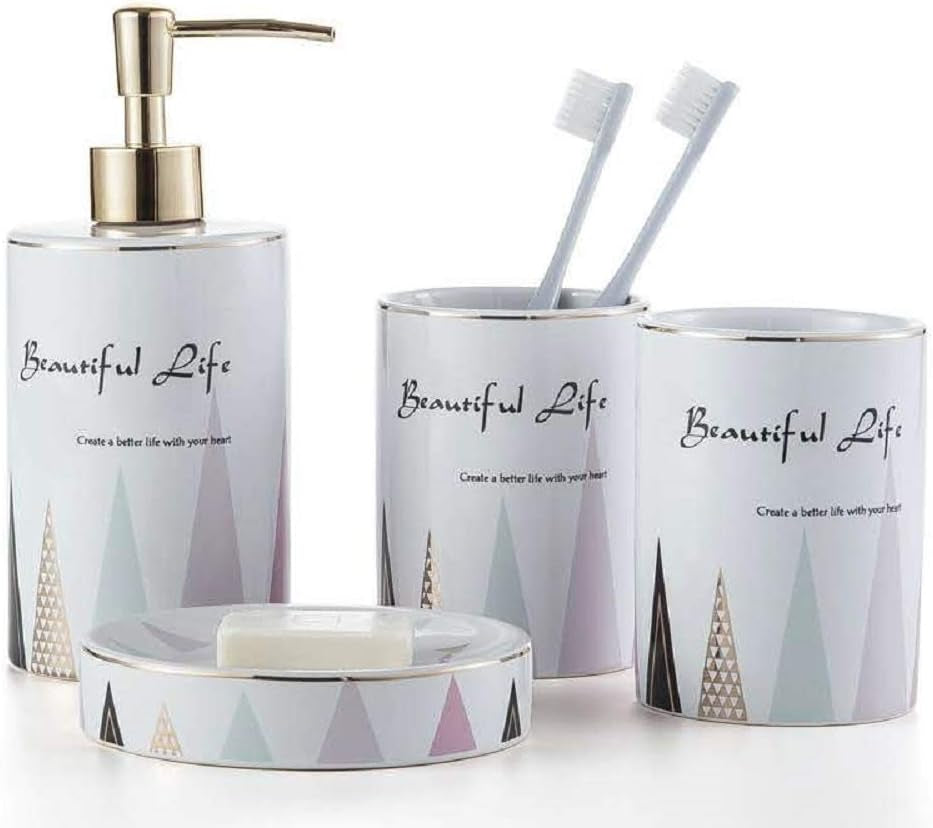 4-Piece Ceramic Bath Set — Purple Zebra Print