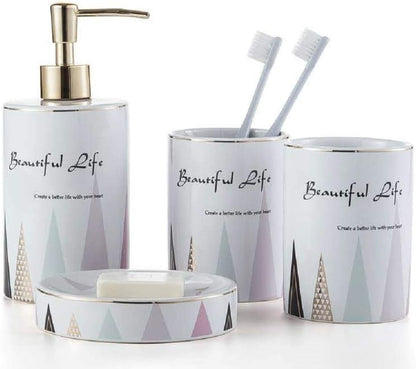 4-Piece Ceramic Bath Set — Purple Zebra Print