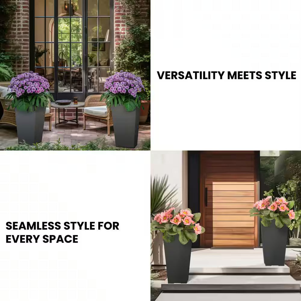 Set of 2 Tall Square Planter Pots – 27.5" Charcoal Black, Indoor/Outdoor Use