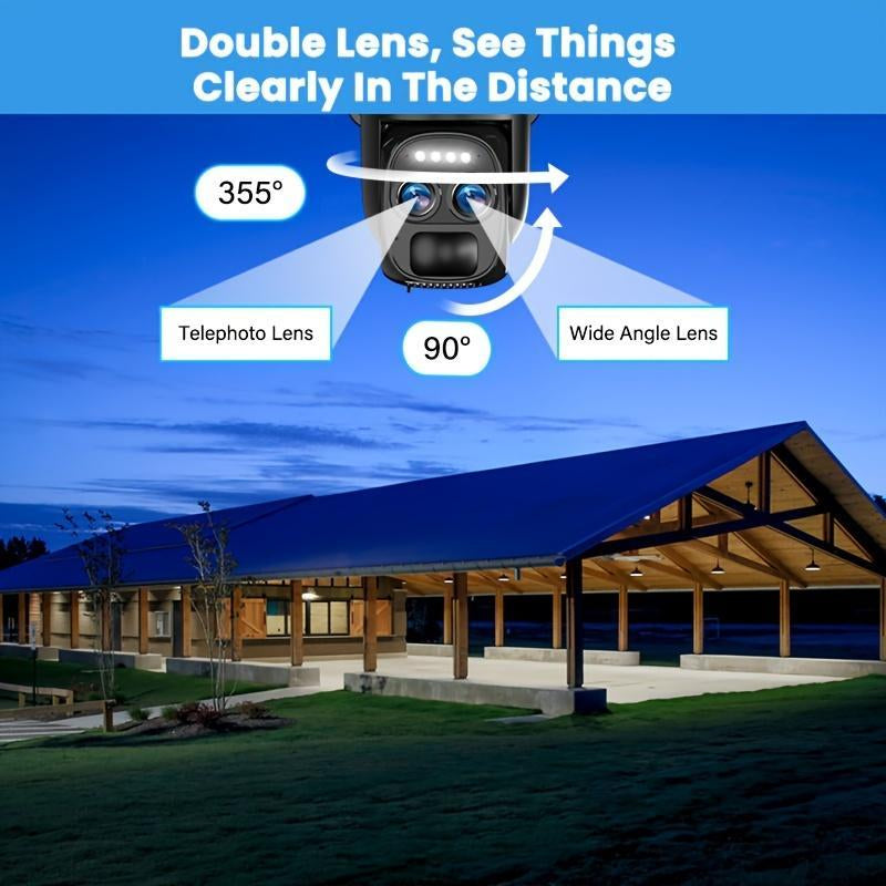 Solar Security Camera Wireless Outdoor, 4K 2.4GHz WiFi PTZ Camera Battery Powered