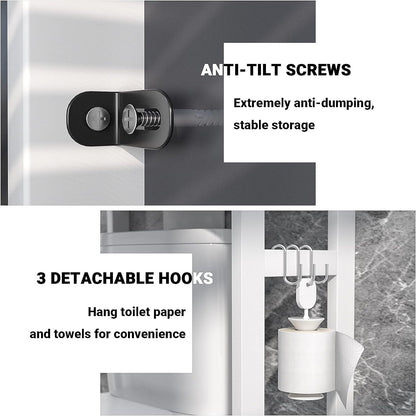 Bamboo 3-Tier Over-Toilet Organizer with Hooks – Freestanding Bathroom & Laundry Storage, White