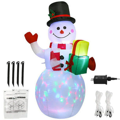 5-Foot Christmas Inflatable Snowman with Rotating LED Lights for Indoor and Outdoor Holiday Decorations