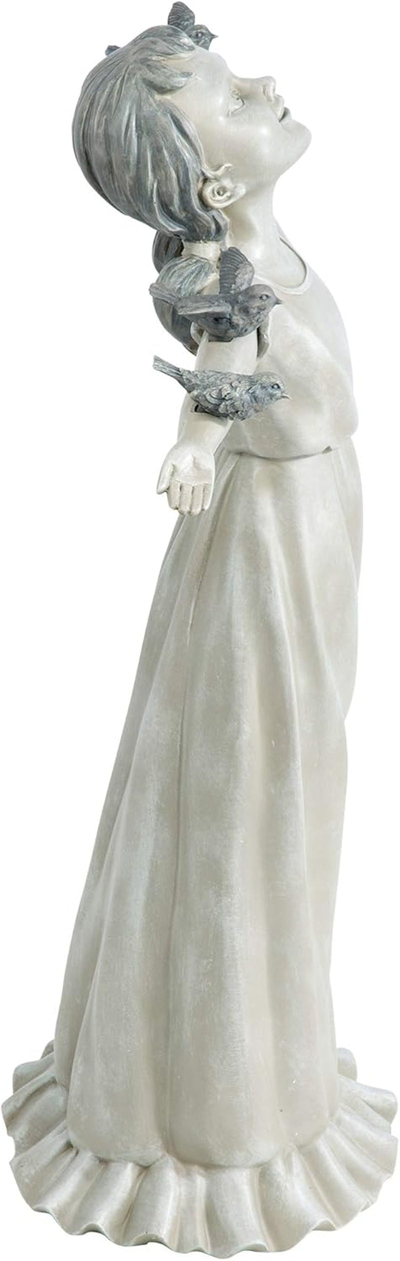 Basking in Glory Outdoor Garden Statue of Little Girl with Birds, 29 Inches Tall, Cast Stone Resin with Two-Tone Finish