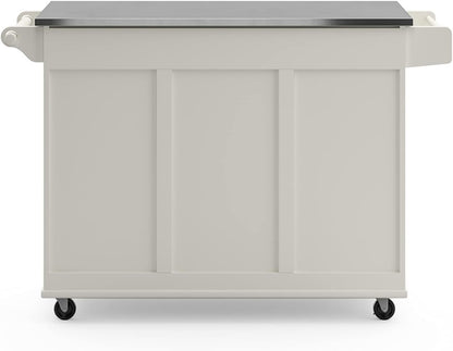Dolly Madison 54-Inch Rolling Mobile Kitchen Island with Storage and Towel Rack in Off White