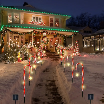 Solar-Powered Candy Cane Stake Lights - Set of 4 Outdoor Christmas Decorations for Pathway and Garden Holiday Decor