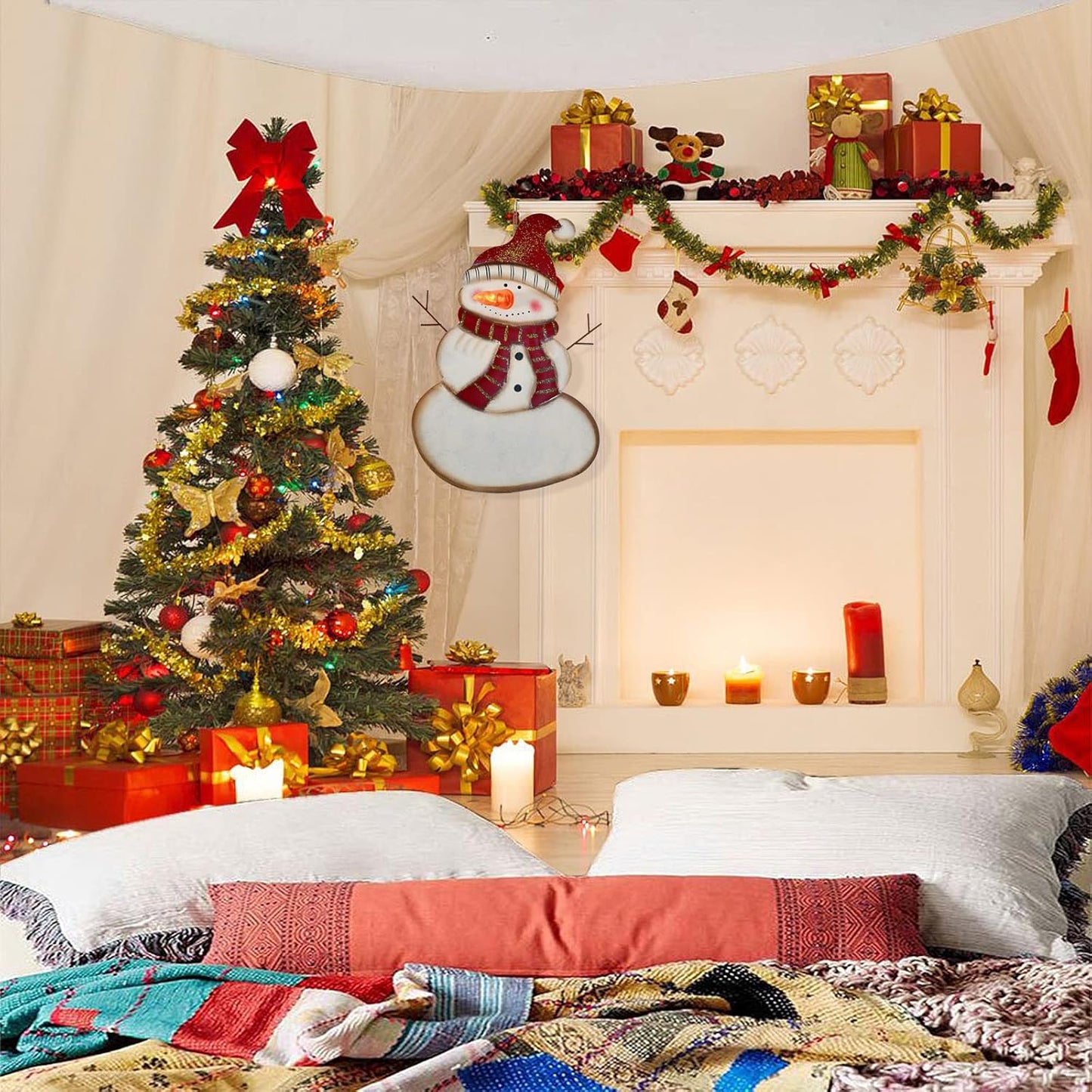 Metal Snowman Christmas Sign with Lights - Decorative Hanging Plaque and Yard Sign for Holiday Decor