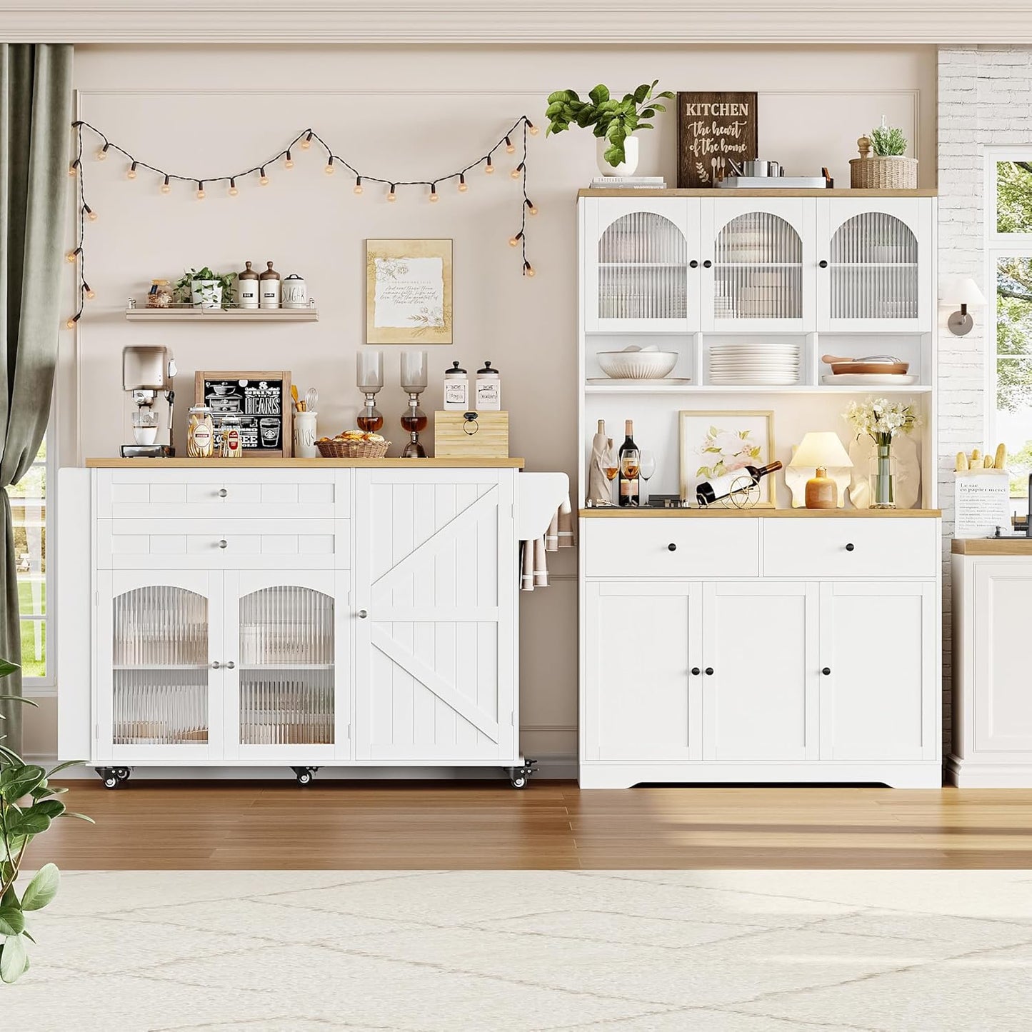 Elevate Your Kitchen Experience with the Stylish and Functional Rolling Kitchen Island - Complete with Storage, Wood Drop Leaf Countertop, and Convenient Wheels