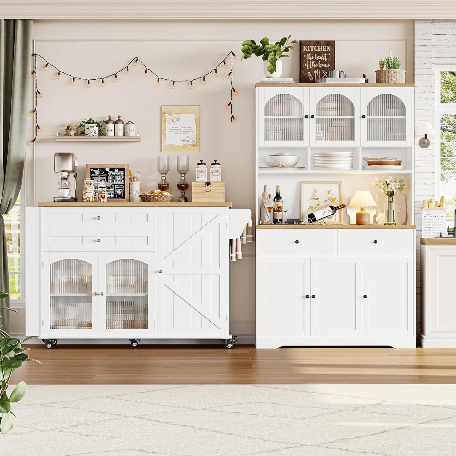 Elevate Your Kitchen Experience with the Stylish and Functional Rolling Kitchen Island - Complete with Storage, Wood Drop Leaf Countertop, and Convenient Wheels