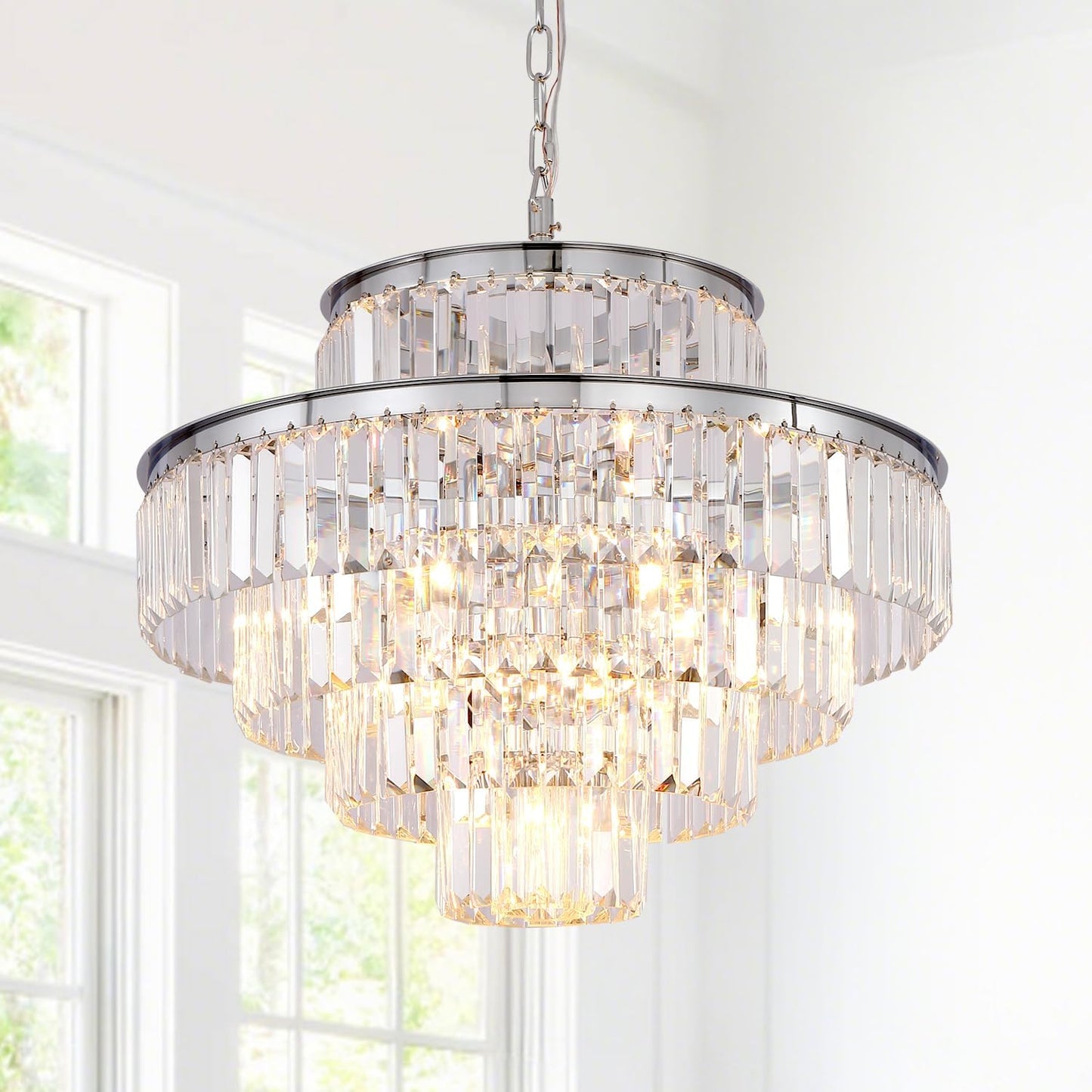 Elegant 7-Tier Crystal Chandelier, 17-Light Nickel Finish