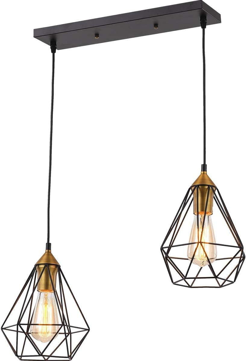 2-Light Black Metal Indoor Pendant Light Fixture for Kitchen Island, Bar, Dining Room, and Office