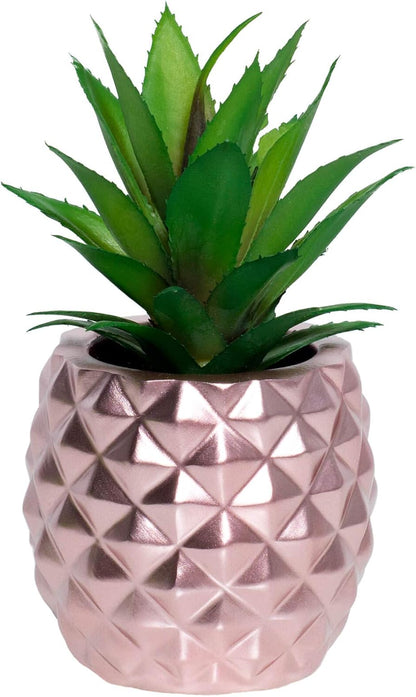 Artificial Succulent Pineapple Decorative Planter - Faux Pineapple Accent for Home, Office, and Kitchen (Rose Gold)