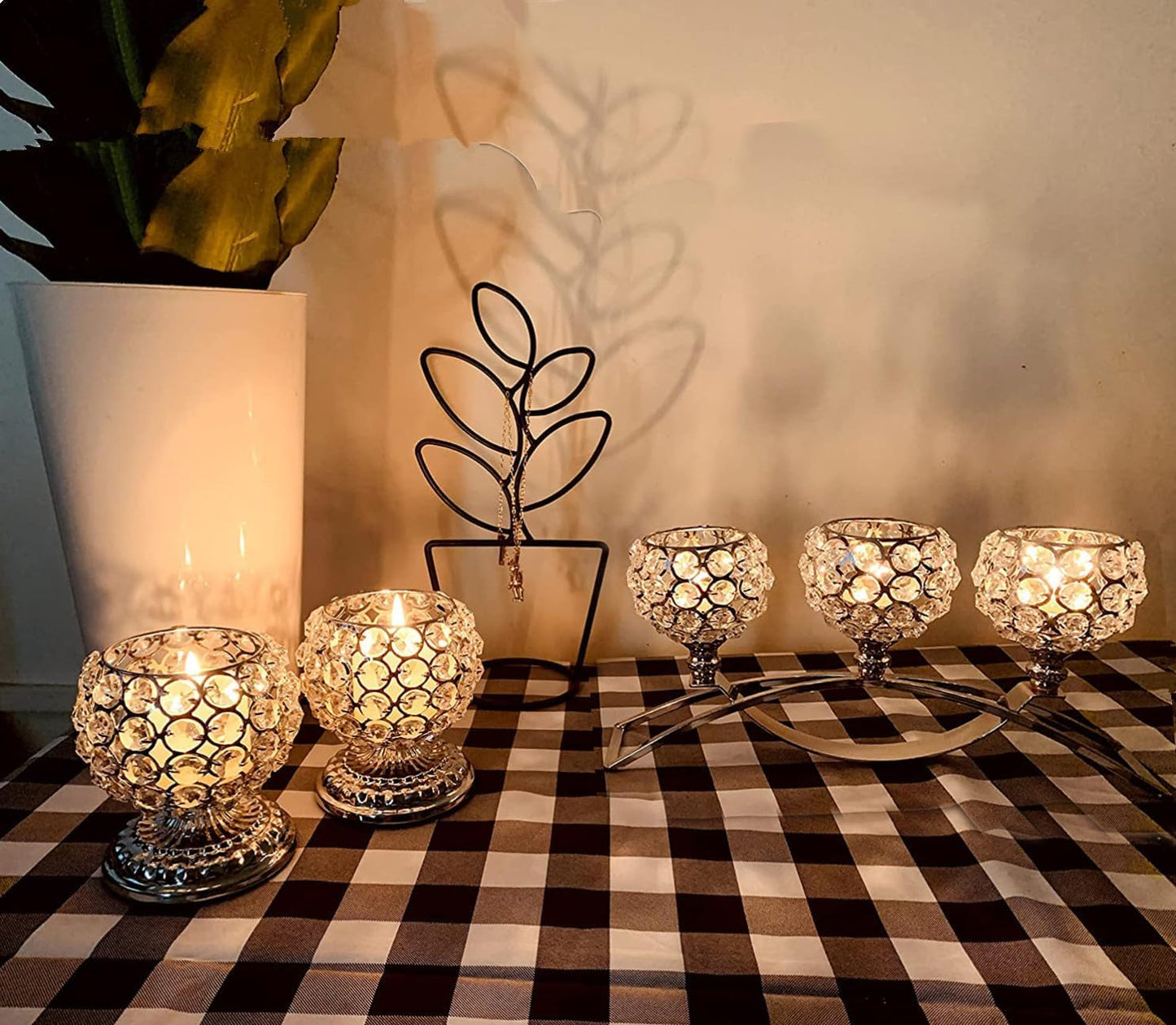 Elegant Silver Crystal 3-Arm Candle Holders - Unique Bling Tea Light Centerpiece