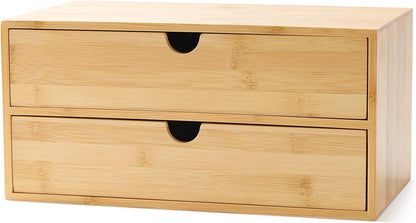 Bamboo Desk Drawer Organizer - Elegant Desktop Storage with 3 Drawers for Office, Home, and Vanity Supplies, No Assembly Needed