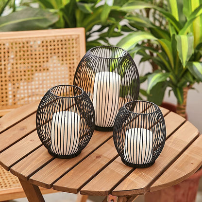 Outdoor Decorative Candle Holder Set - Black Wire Hurricane Holders for Pillar Candles - Elegant Centerpiece Accents