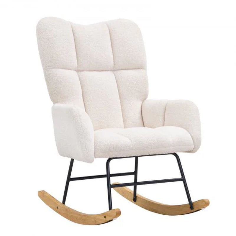 VEVOR Nursery Rocking Chair – Plush Upholstered Glider in Ivory White