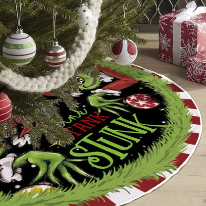 Grinch-Themed Christmas Tree Skirt for Holiday Celebrations - 48 Inch 