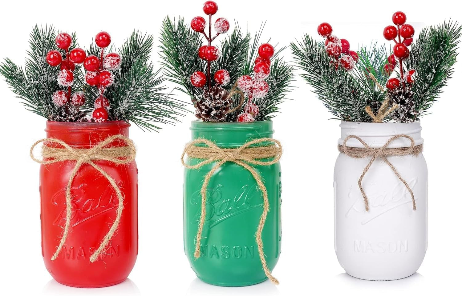 3-Piece Christmas Centerpiece Set: Mason Jar Table Decorations for Home and Coffee Tables