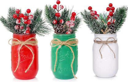 3-Piece Christmas Centerpiece Set: Mason Jar Table Decorations for Home and Coffee Tables