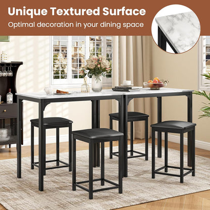 3-Piece Counter Height Dining Set for Two with Faux Marble Tabletop and Metal Frame, Ideal for Small Spaces and Apartments