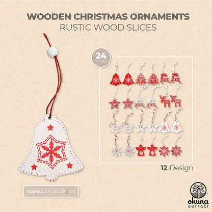24-Piece Set of 2-Inch Nordic Snowflake Wooden Ornaments for Christmas Tree and Holiday Wall Decor