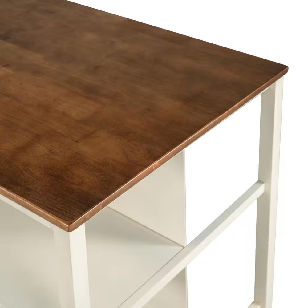   Kitchen Island with Storage Shelves and Butcher Block Top