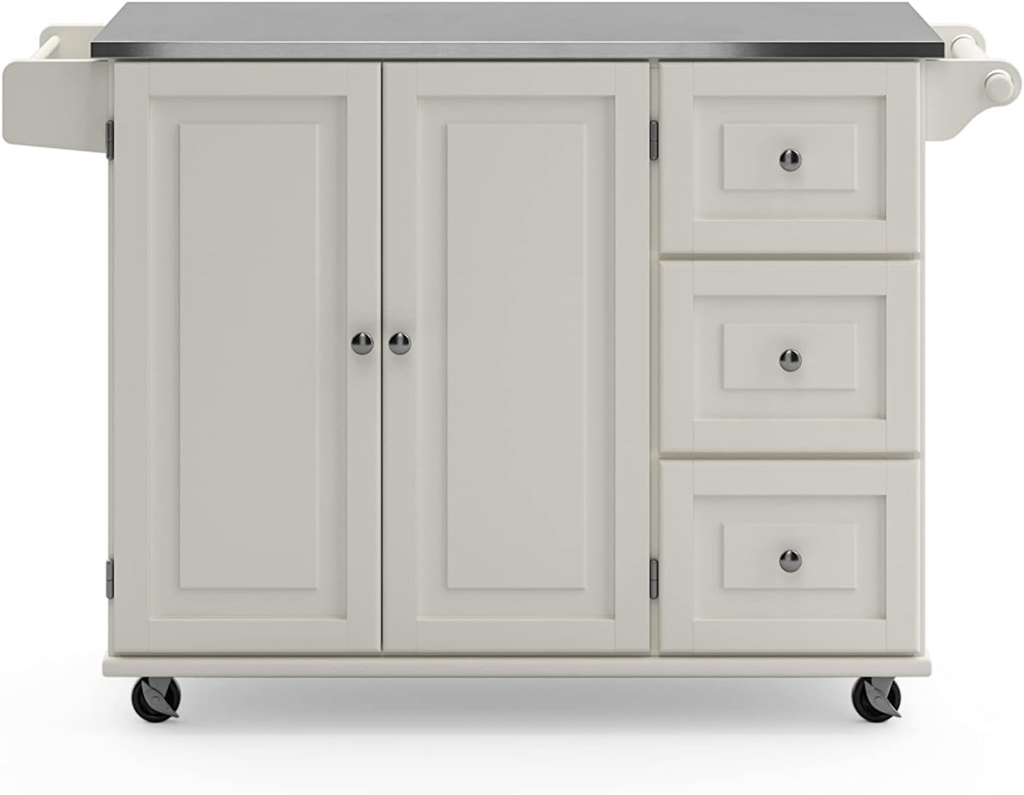 Dolly Madison 54-Inch Rolling Mobile Kitchen Island with Storage and Towel Rack in Off White