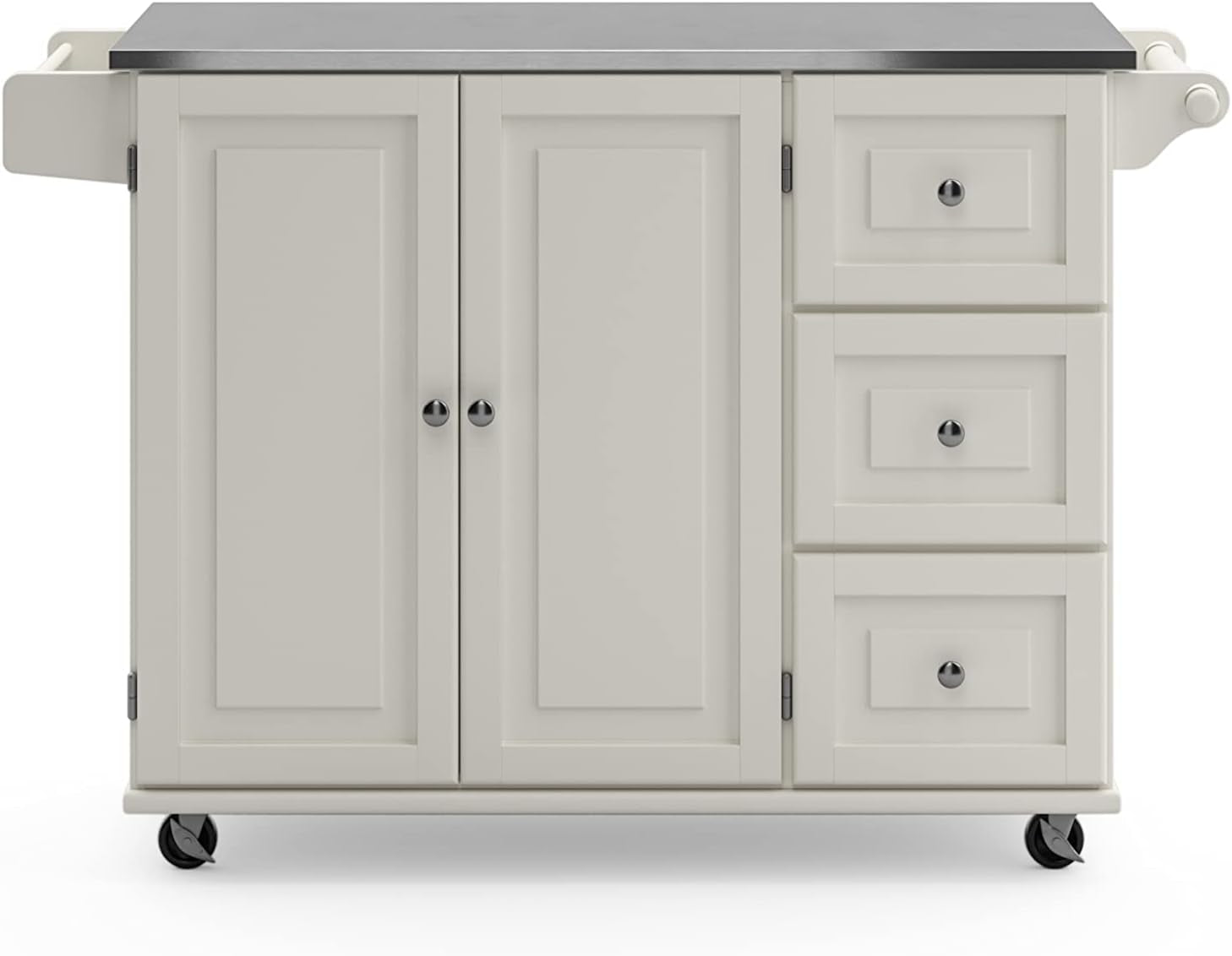 Dolly Madison 54-Inch Rolling Mobile Kitchen Island with Storage and Towel Rack in Off White