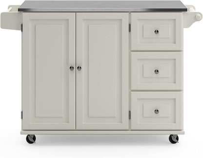 Dolly Madison 54-Inch Rolling Mobile Kitchen Island with Storage and Towel Rack in Off White