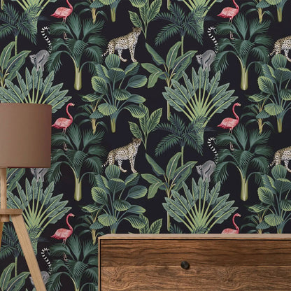 Vintage Tropical Peel & Stick Wallpaper – Flamingos & Palms