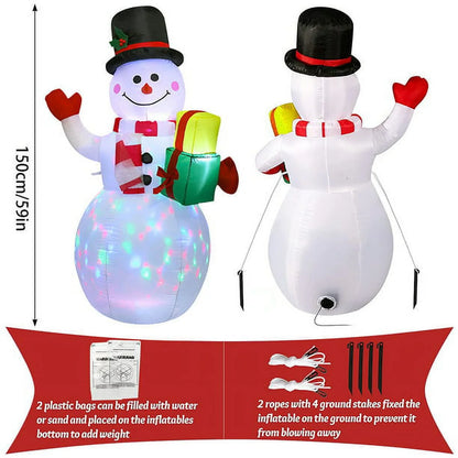 5-Foot Christmas Inflatable Snowman with Rotating LED Lights for Indoor and Outdoor Holiday Decorations