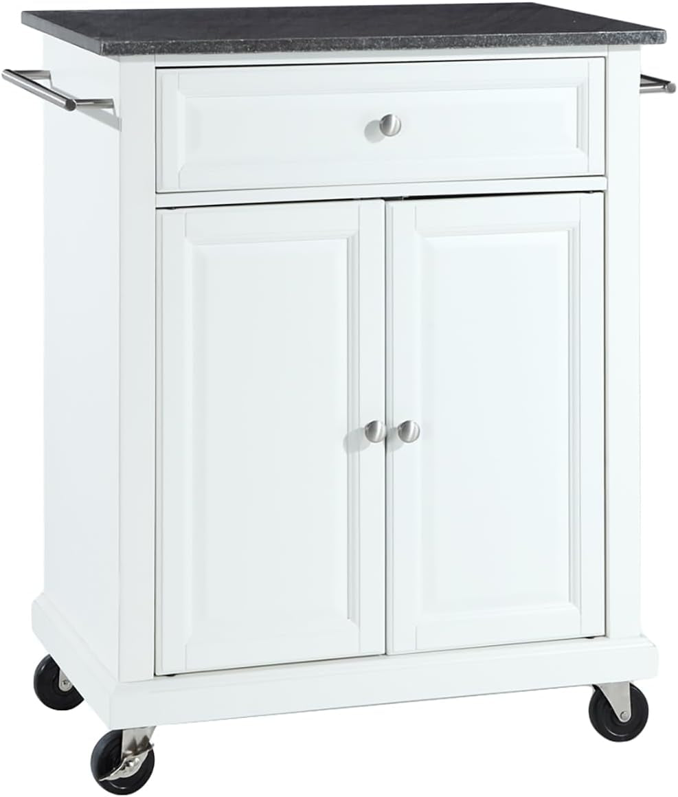 Compact Rolling Cart with Stainless Steel Top, Shelves, and Towel Rack, Black