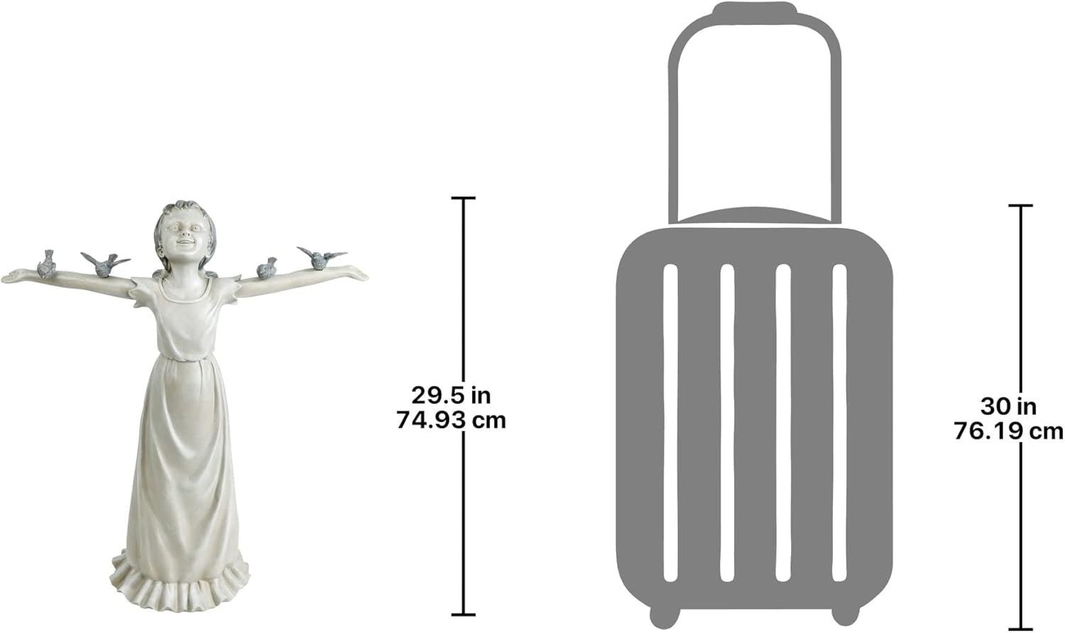 Basking in Glory Outdoor Garden Statue of Little Girl with Birds, 29 Inches Tall, Cast Stone Resin with Two-Tone Finish